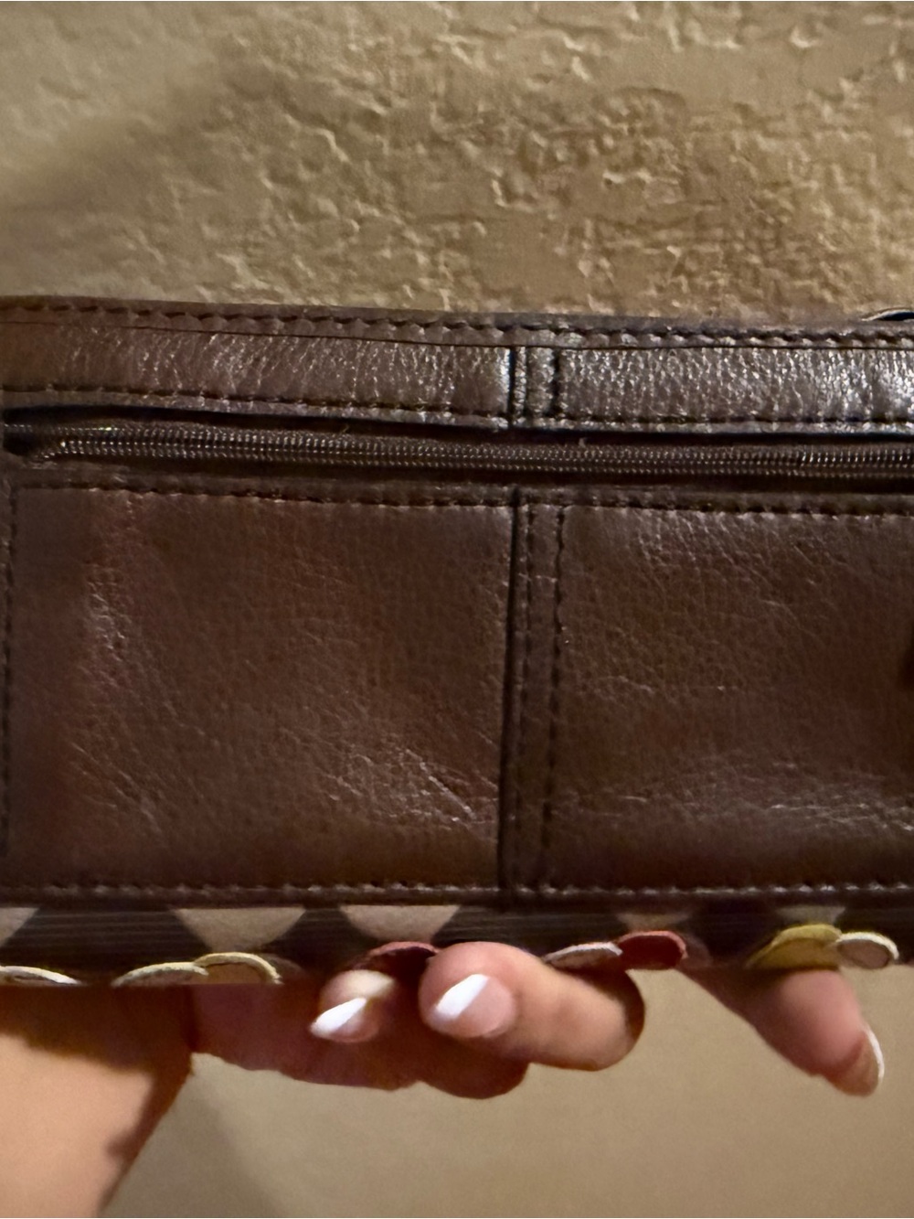Fossil Brown Leather Zip Card Holder with Multicolor Floral Accents - Picture 2 of 7